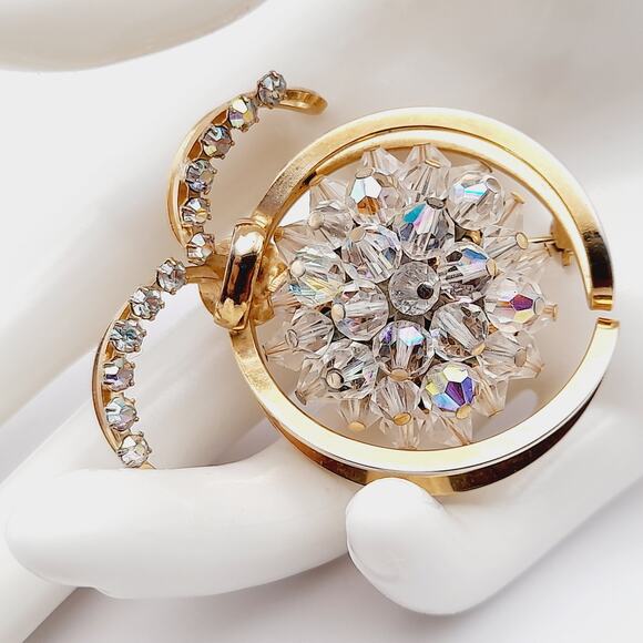 Vintage Aurora Borealis Crystal Fruit Brooch – Rhinestone Beaded Mid Century - Picture 7 of 10